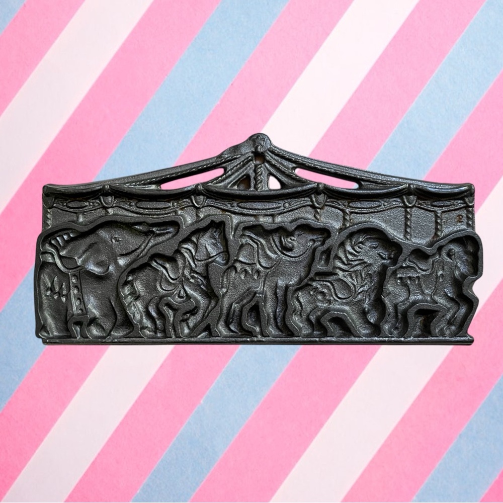 John Wright Cast Iron Carousel Circus Animals Double Sided Cookie Mold